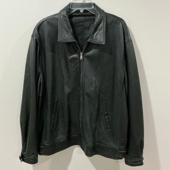Vintage Vera Pelle Gardini Mens Black Italian Leather Jacket size 2XL Moto